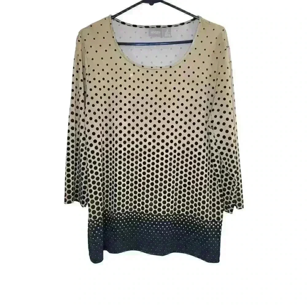 Chico's Womens Size 2 Top Polka Dot Tunic Blouse Slinky Career Office Large - Picture 5 of 11